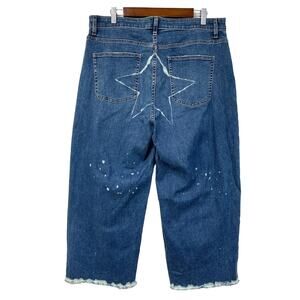Uniqlo Womens Jeans Size 34 Wide Leg High Rise Star Print Kaihara Denim Skater